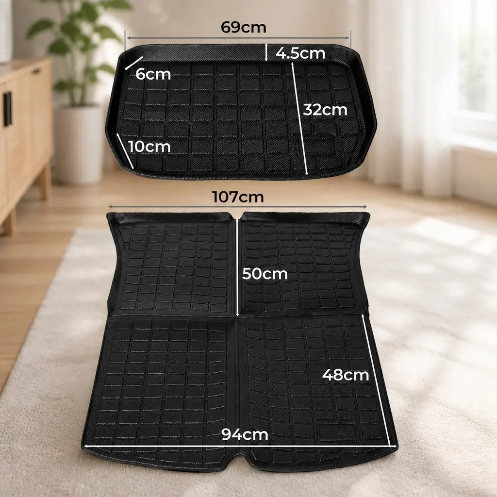 Floor Mats Set Black for Tesla Model Y Front Rear Trunk Toolbox Waterproof TPE