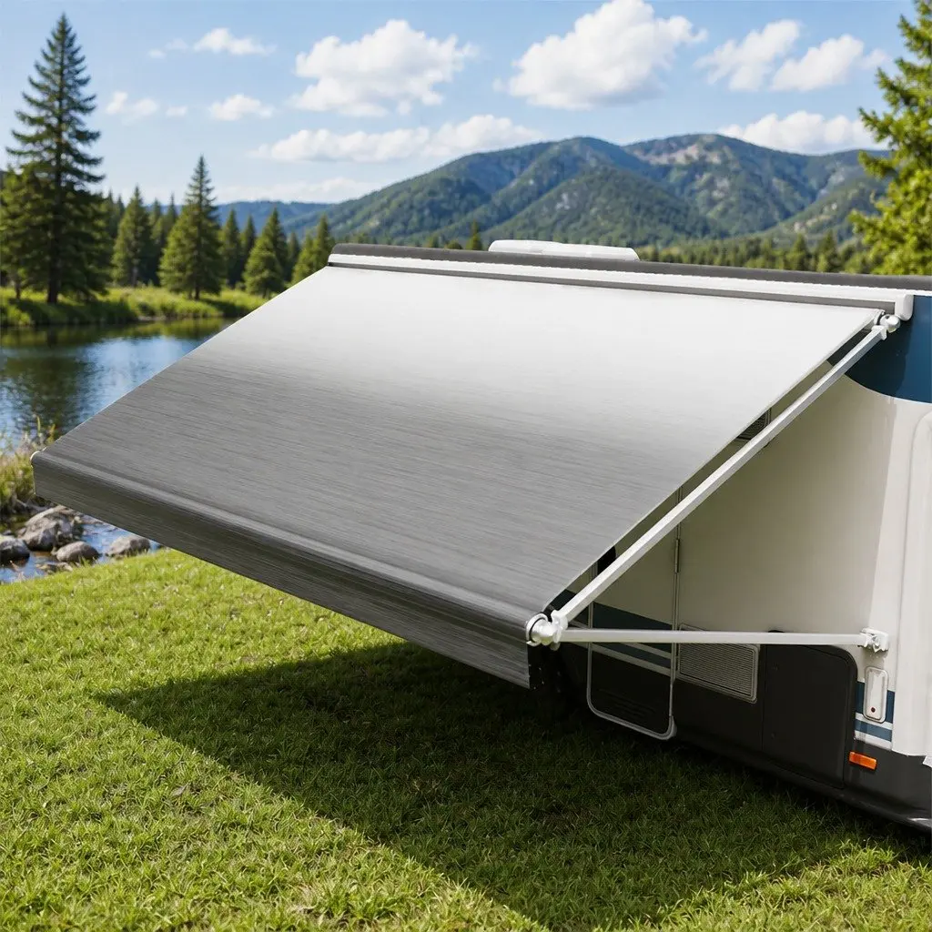 RV Awning Fabric Replacement Grey 15FT Heavy-Duty UV-Resistant Waterproof 4-Layer Construction