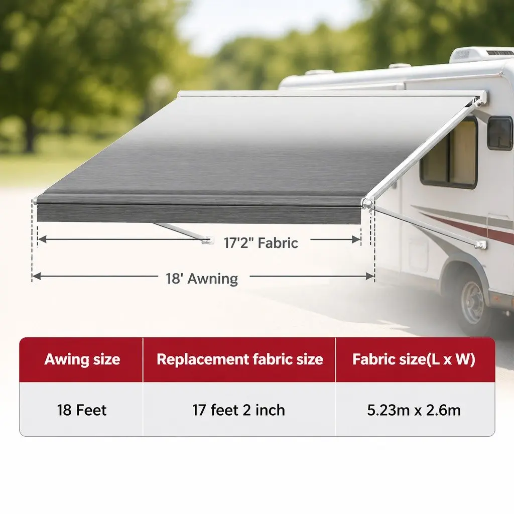 RV Awning Fabric Replacement Grey 18FT Heavy-Duty UV-Resistant Waterproof 4-Layer Construction