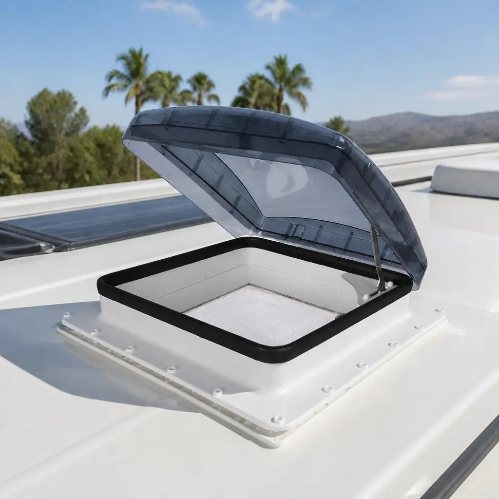 Caravan Roof Vent Skylight White Grey 40cm Opening UV Resistant Polycarbonate
