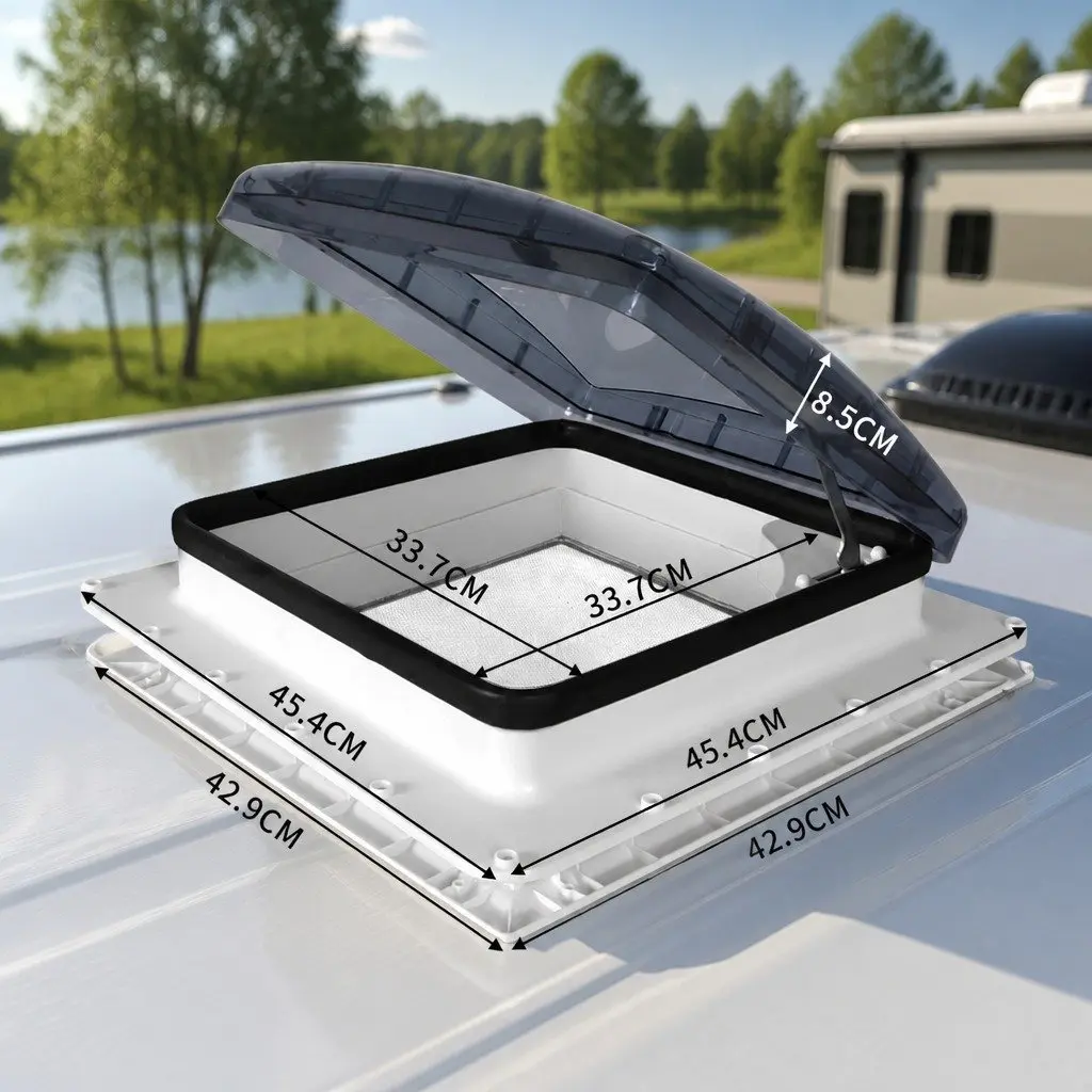 Caravan Roof Vent Skylight White Grey 40cm Opening UV Resistant Polycarbonate