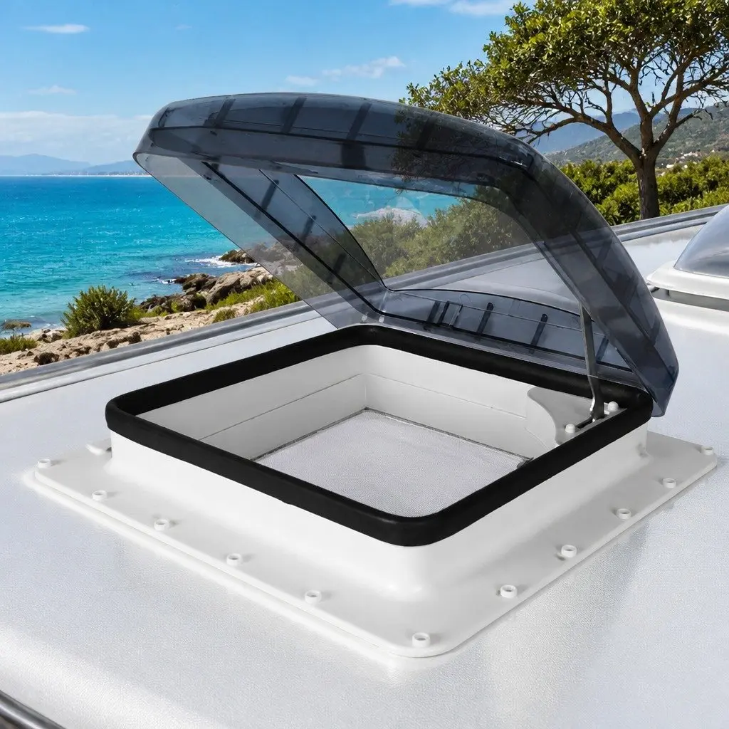 Caravan Roof Vent Skylight White Grey 40cm Opening UV Resistant Polycarbonate
