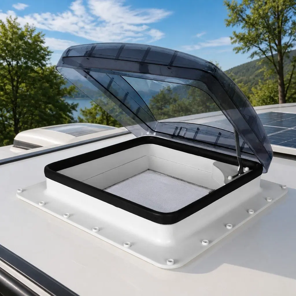 Caravan Roof Vent Skylight White Grey 40cm Opening UV Resistant Polycarbonate