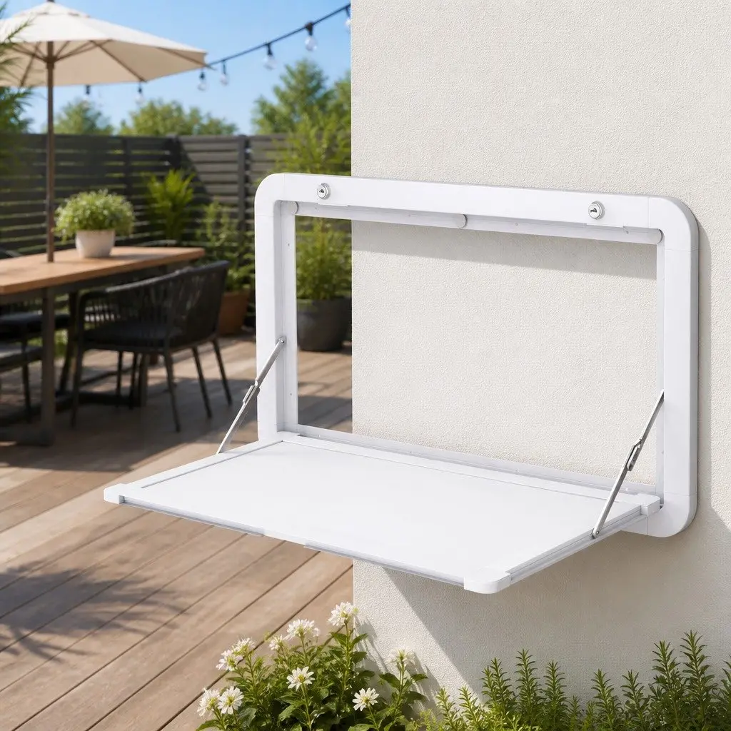 Folding Caravan Table 800 x 450mm Lockable White Space-Saving RV Camping