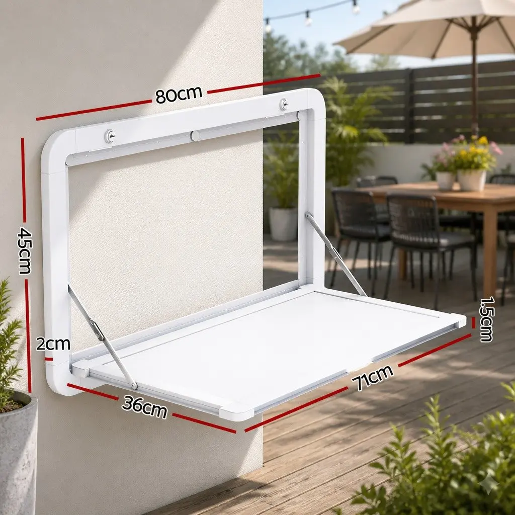 Folding Table White 800 x 450mm Space-Saving Lockable Aluminum Frame for RV Camping
