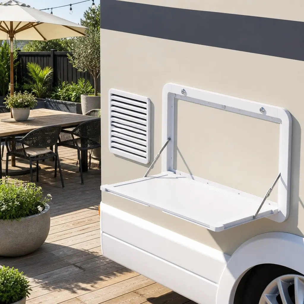 Folding Table White 800 x 450mm Space-Saving Lockable Aluminum Frame for RV Camping