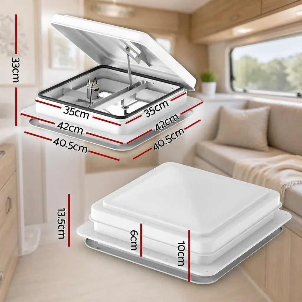 Caravan Roof Vent Fan White 12V Low Noise Single Speed Reversible Fan with 45 Degree Wide Angle Opening