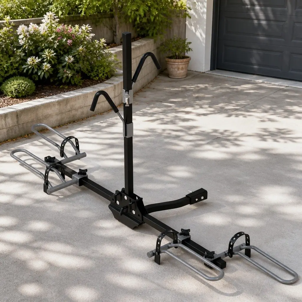 Bicycle Carrier Rack Black Steel 2-Bike Hitch Mount Foldable