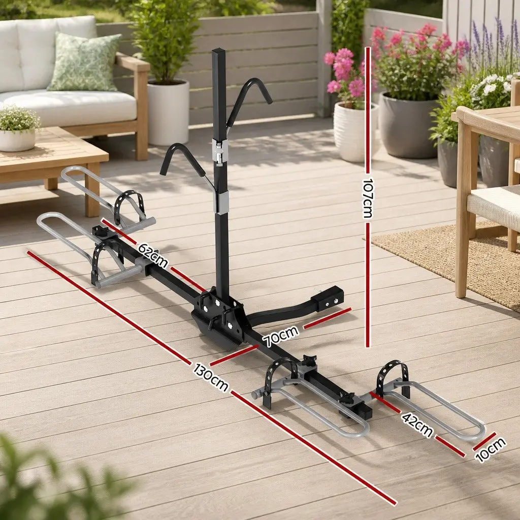 Bicycle Carrier Rack Black Steel 2-Bike Hitch Mount Foldable