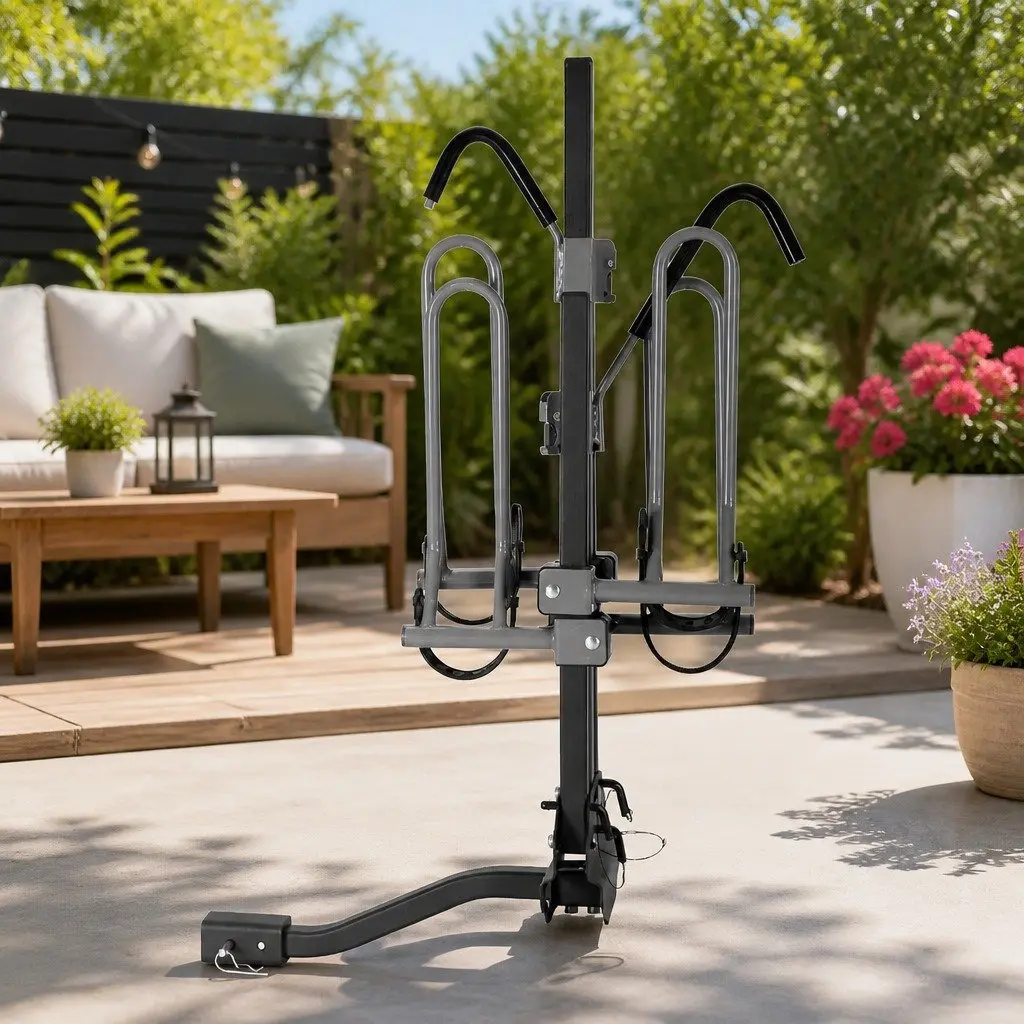 Bicycle Carrier Rack Black Steel 2-Bike Hitch Mount Foldable