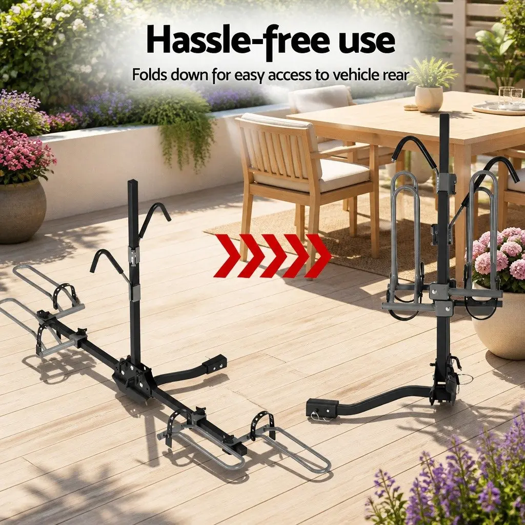Bicycle Carrier Rack Black Steel 2-Bike Hitch Mount Foldable