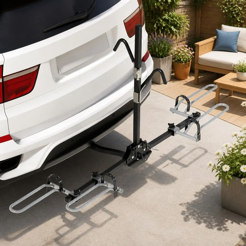 Bicycle Carrier Rack Black Steel 2-Bike Hitch Mount Foldable
