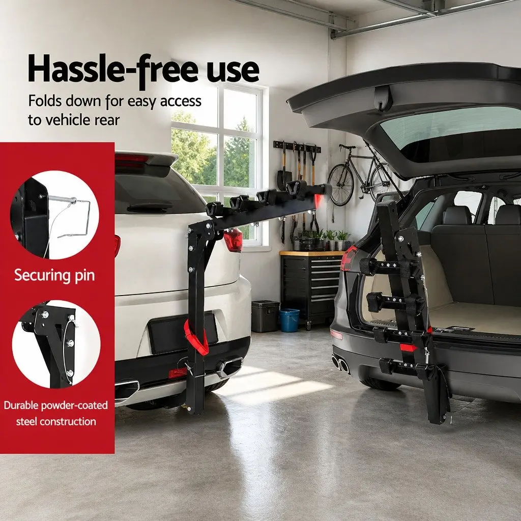 4 Bicycle Bike Carrier Rack Car 2" Hitch Mount Foldable Storage Black