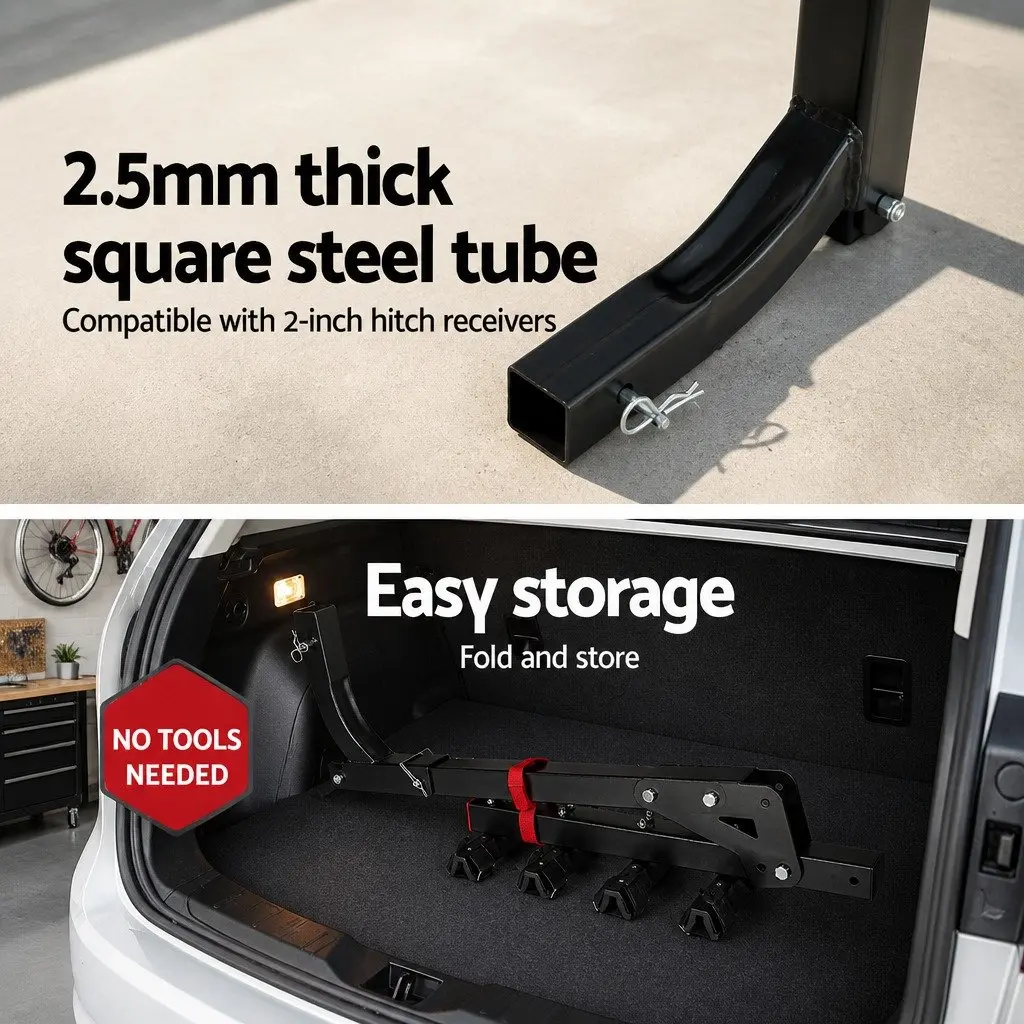 4 Bicycle Bike Carrier Rack Car 2" Hitch Mount Foldable Storage Black