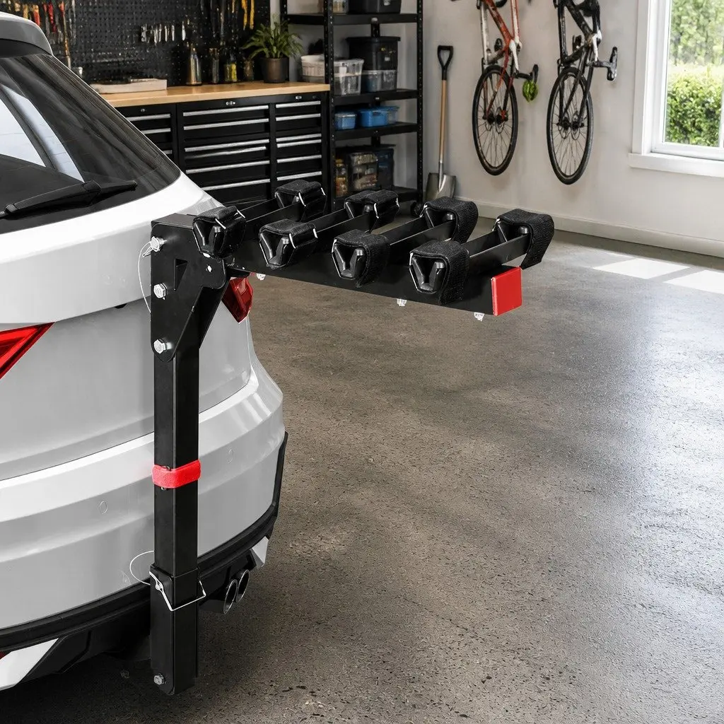 4 Bicycle Bike Carrier Rack Car 2" Hitch Mount Foldable Storage Black