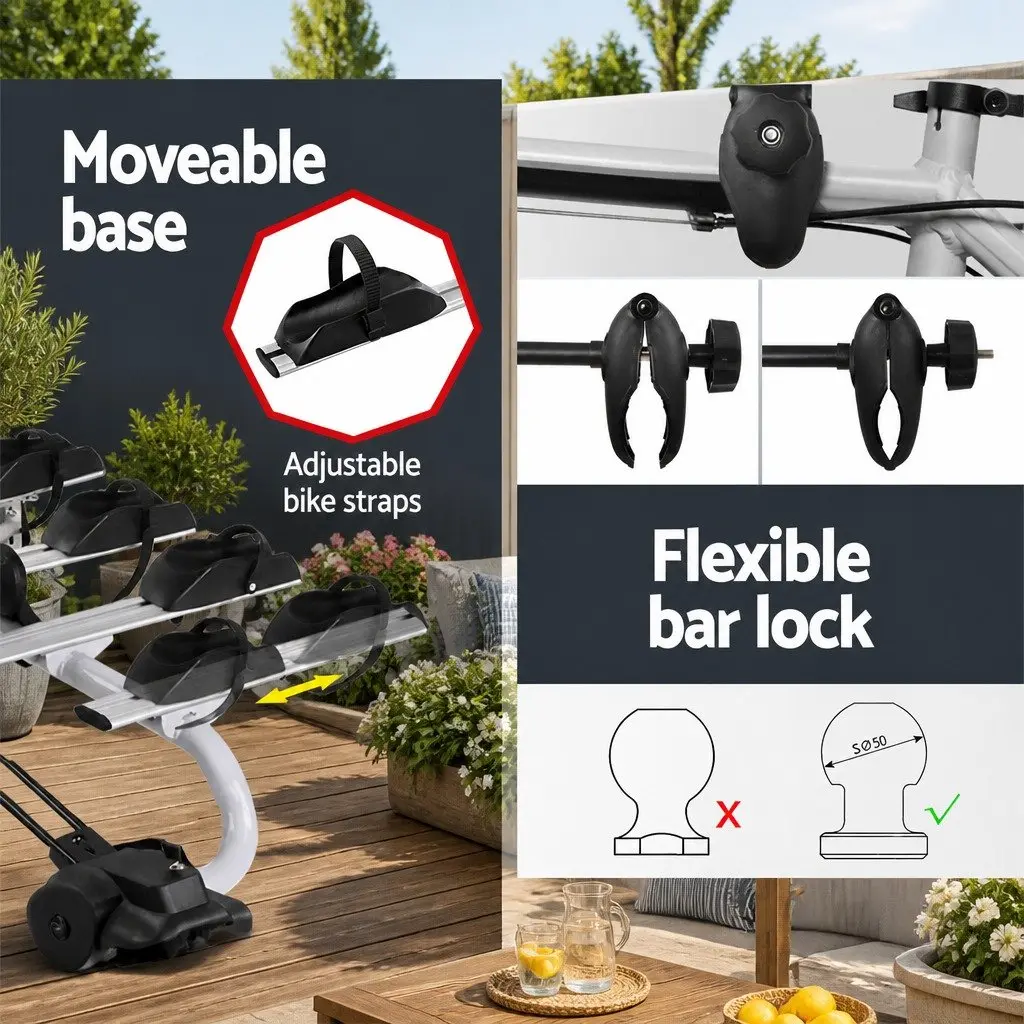 Bicycle Carrier Rack Towbar Hitch Black Silver 4 Bike Capacity Adjustable Wheel Stoppers