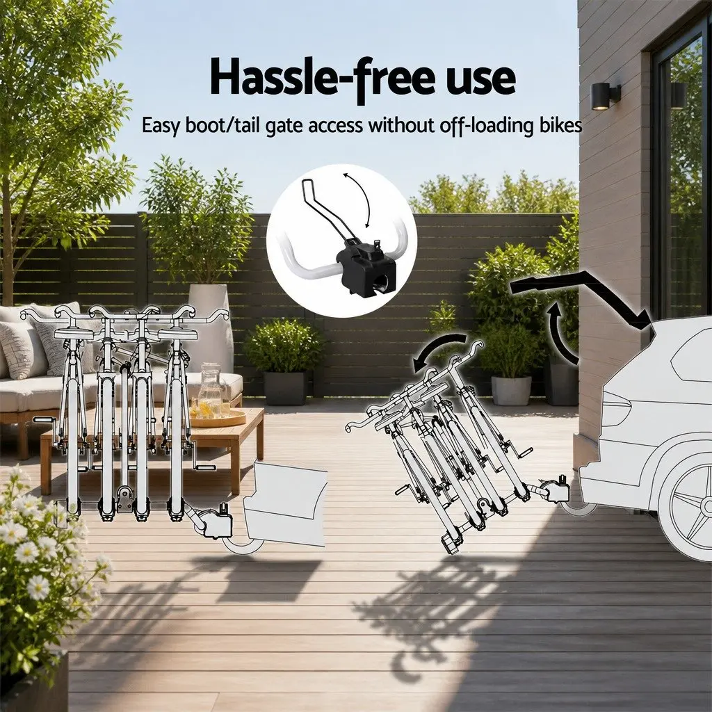 Bicycle Carrier Rack Towbar Hitch Black Silver 4 Bike Capacity Adjustable Wheel Stoppers