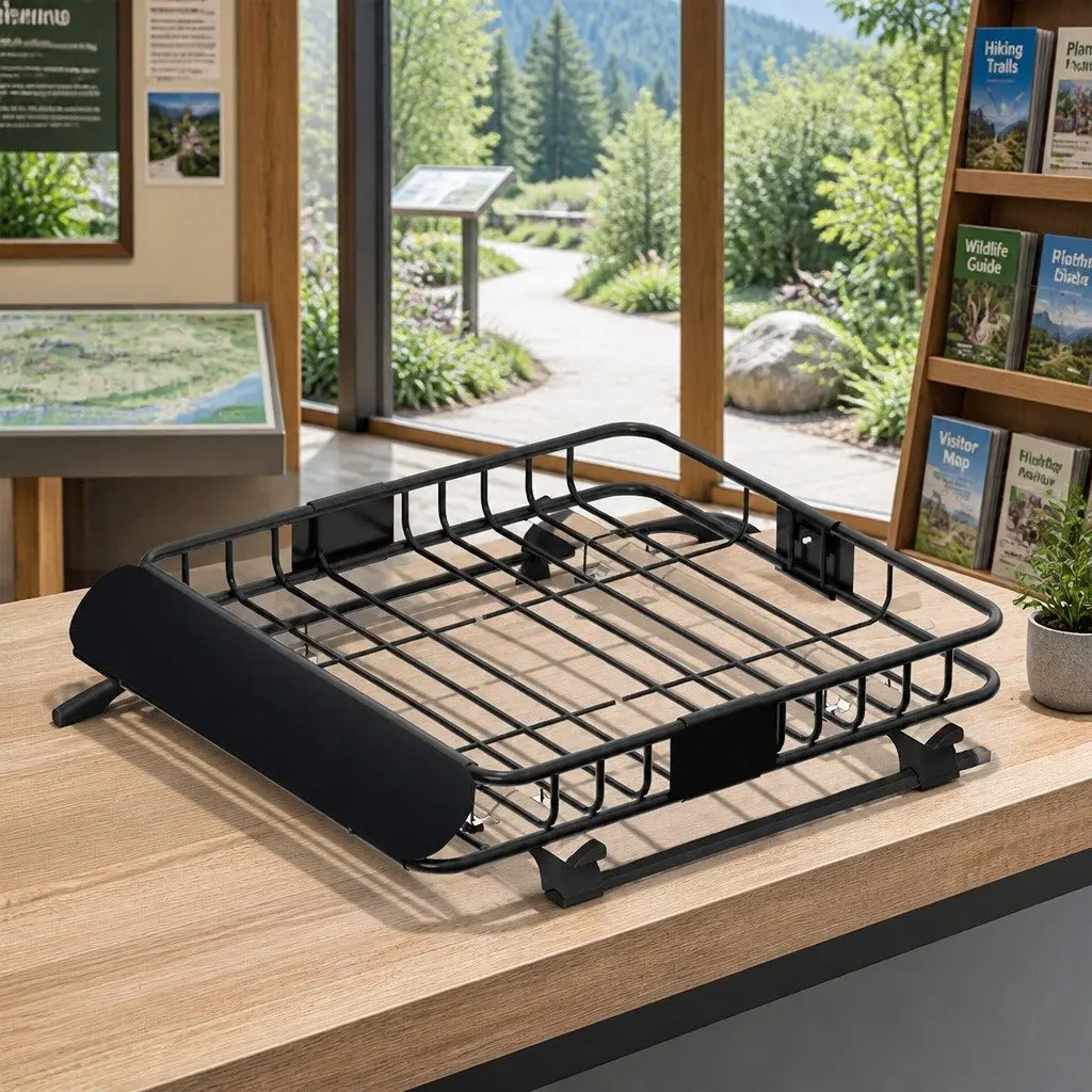 Roof Rack Basket Black 111cm Powder-coated Steel Universal Vehicle Storage