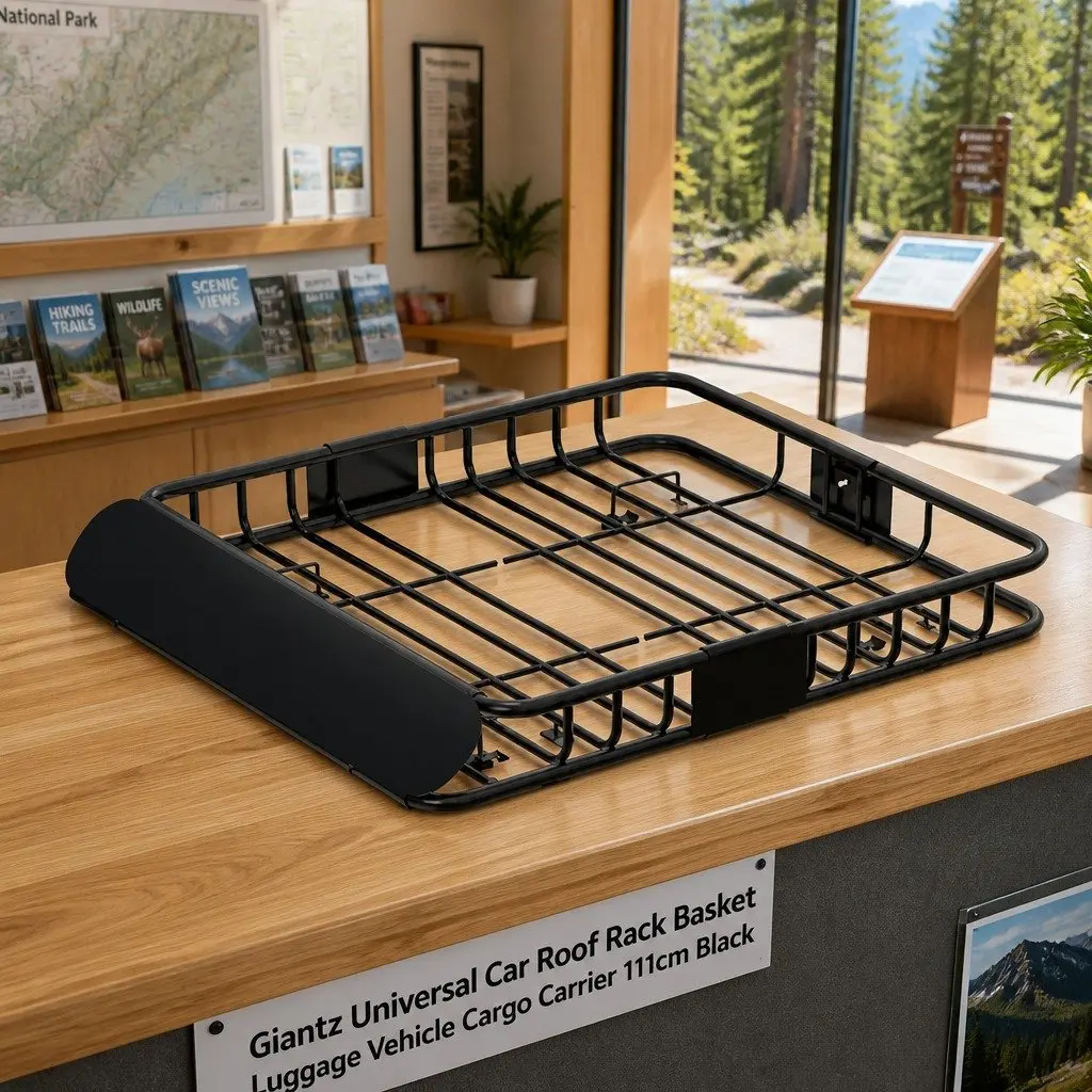 Roof Rack Basket Black 111cm Powder-coated Steel Universal Vehicle Storage