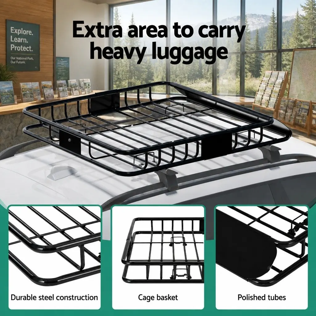 Roof Rack Basket Black 111cm Powder-coated Steel Universal Vehicle Storage