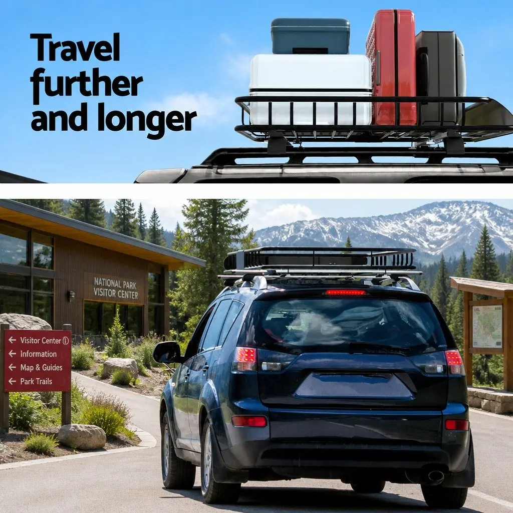 Roof Rack Basket Black 111cm Powder-coated Steel Universal Vehicle Storage