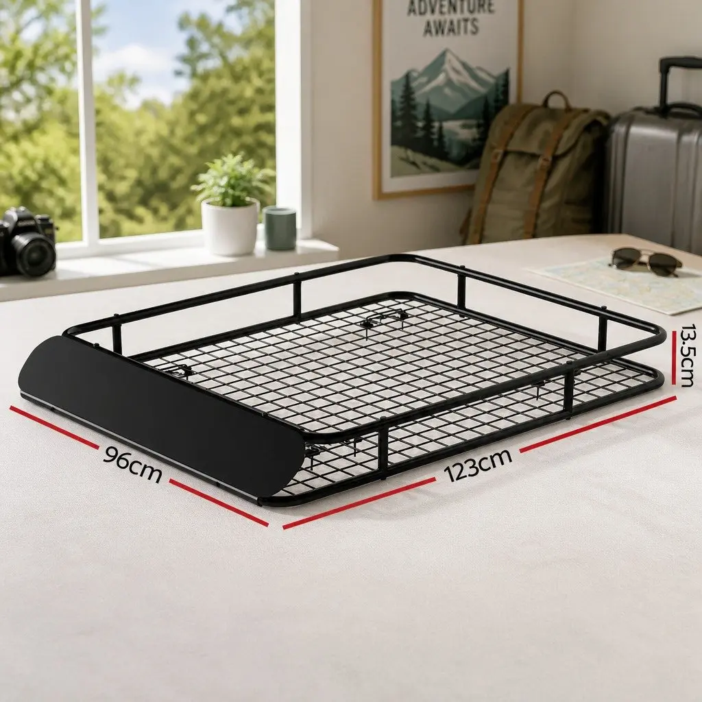 Universal Car Roof Rack Basket Cargo Carrier Luggage Tray 123cm Black Steel