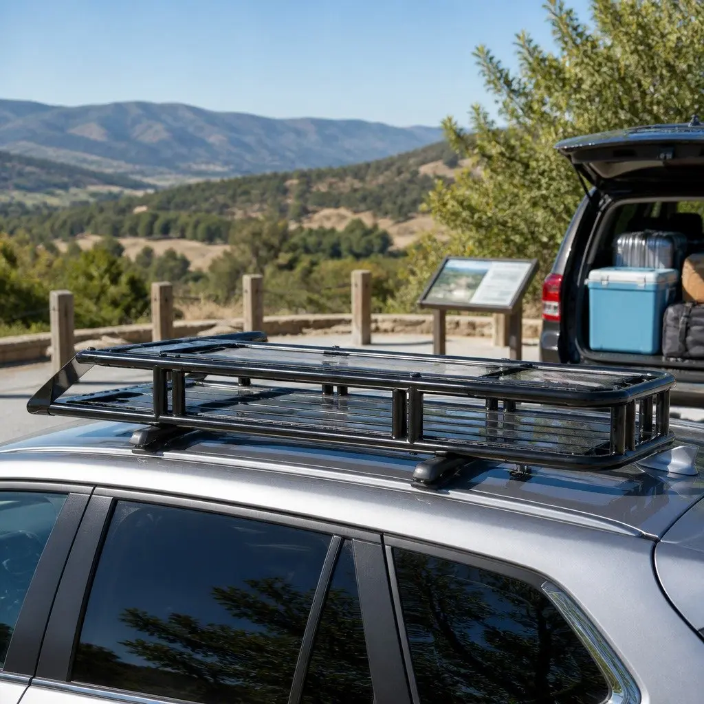Universal Car Roof Rack Basket Cargo Carrier Luggage Tray 123cm Black Steel