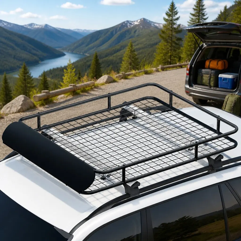 Universal Car Roof Rack Basket Cargo Carrier Luggage Tray 123cm Black Steel