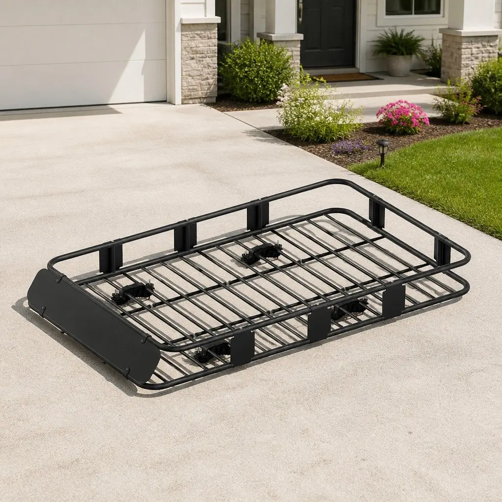 Roof Rack Basket Black 160cm Universal Vehicle Storage Sturdy Construction Wind Deflector