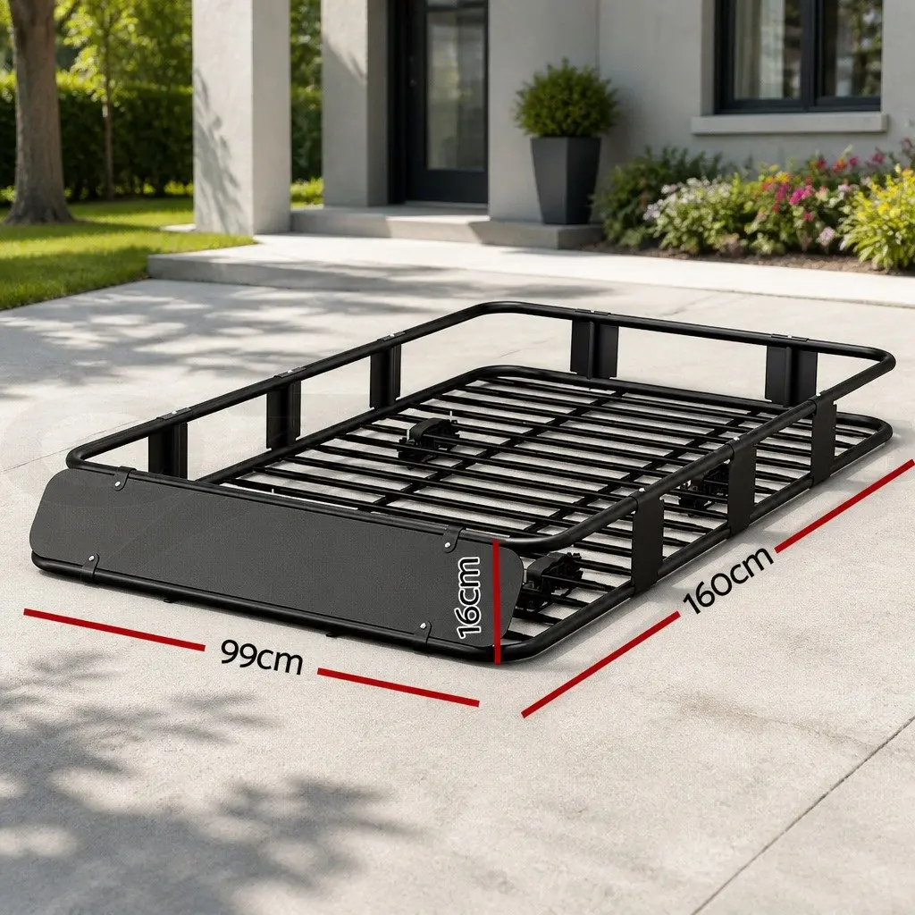 Roof Rack Basket Black 160cm Universal Vehicle Storage Sturdy Construction Wind Deflector