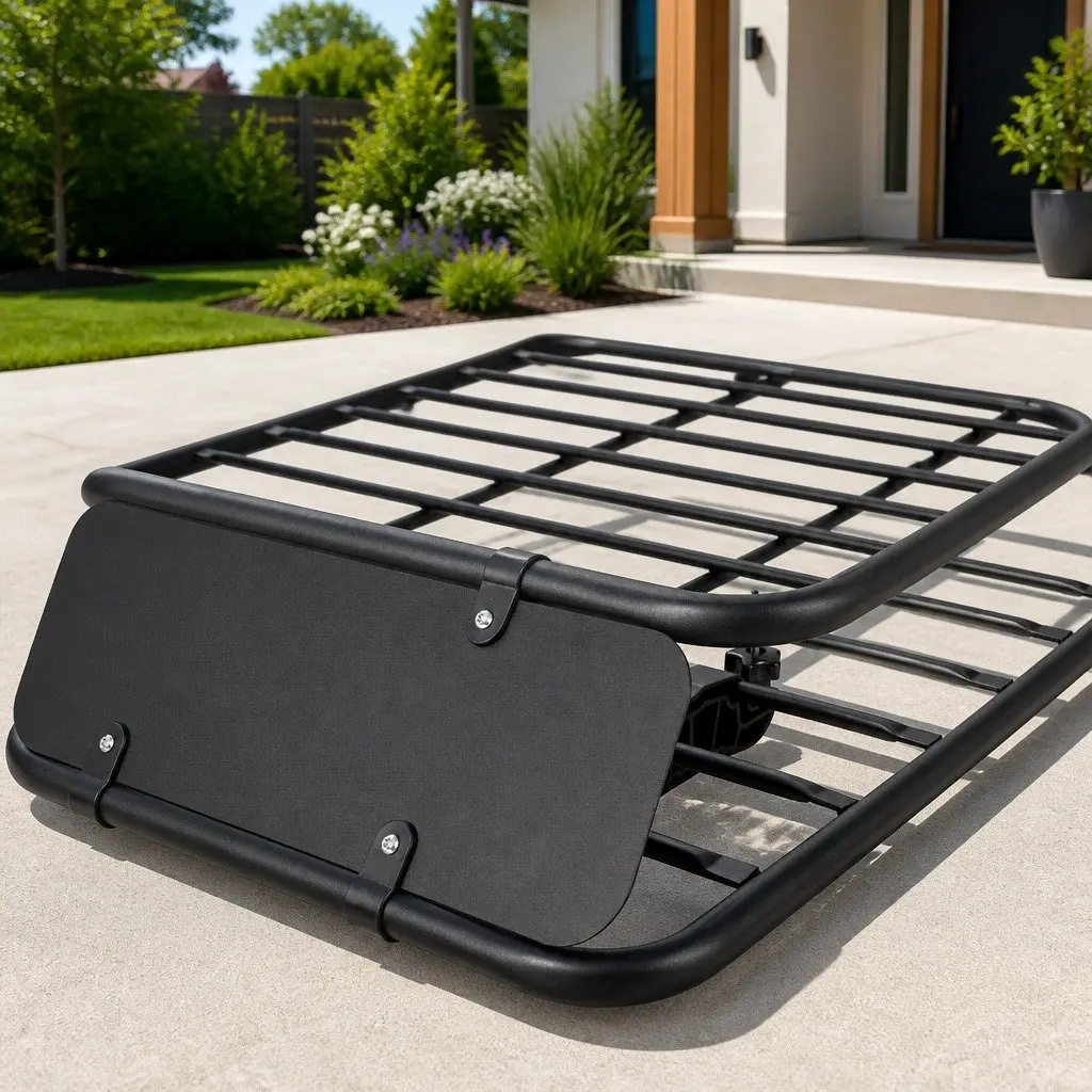 Roof Rack Basket Black 160cm Universal Vehicle Storage Sturdy Construction Wind Deflector