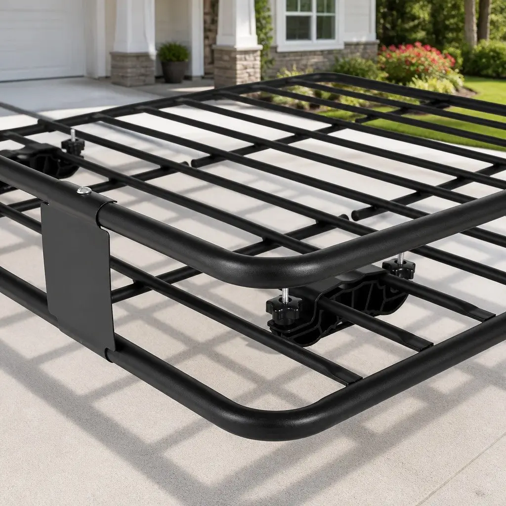 Roof Rack Basket Black 160cm Universal Vehicle Storage Sturdy Construction Wind Deflector