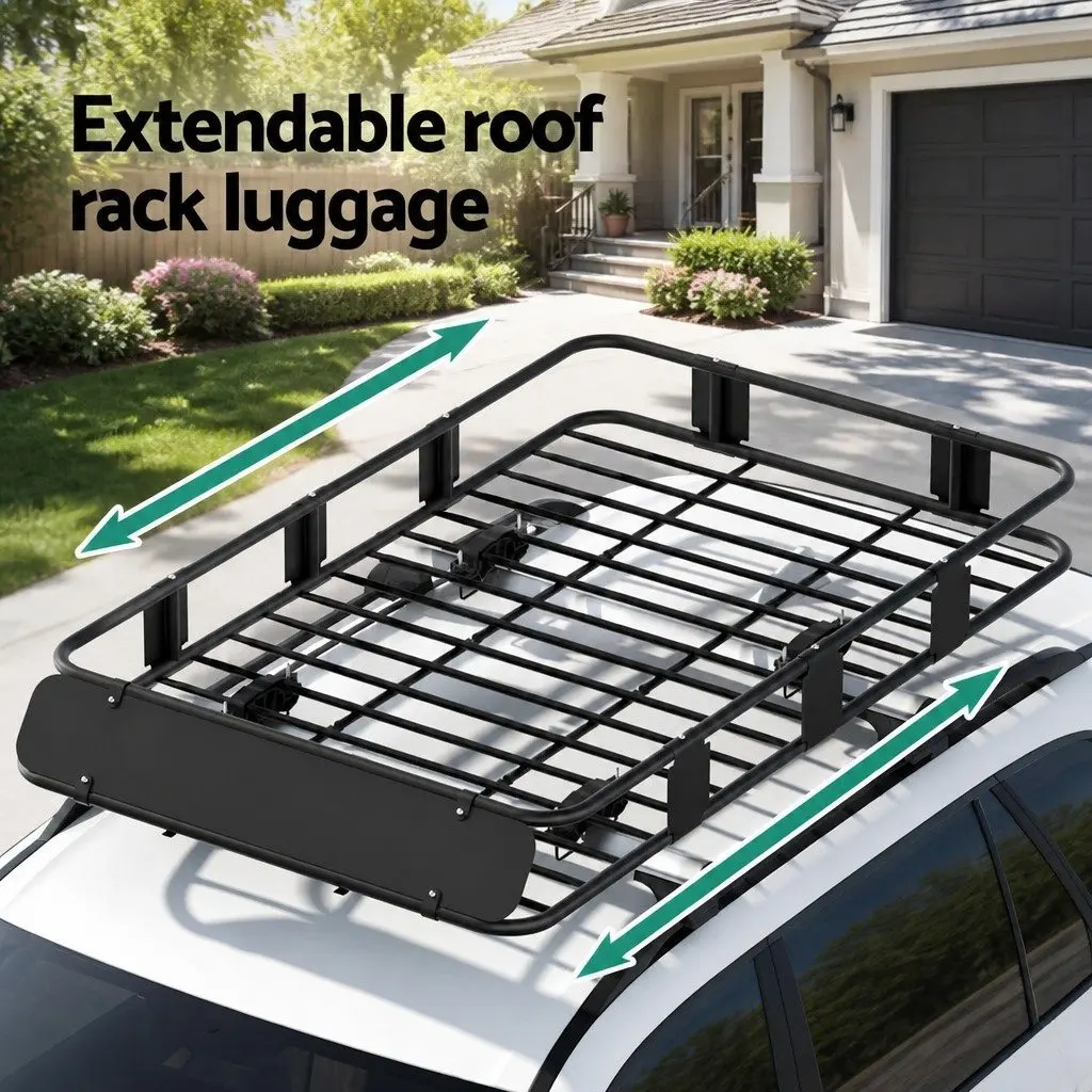 Roof Rack Basket Black 160cm Universal Vehicle Storage Sturdy Construction Wind Deflector