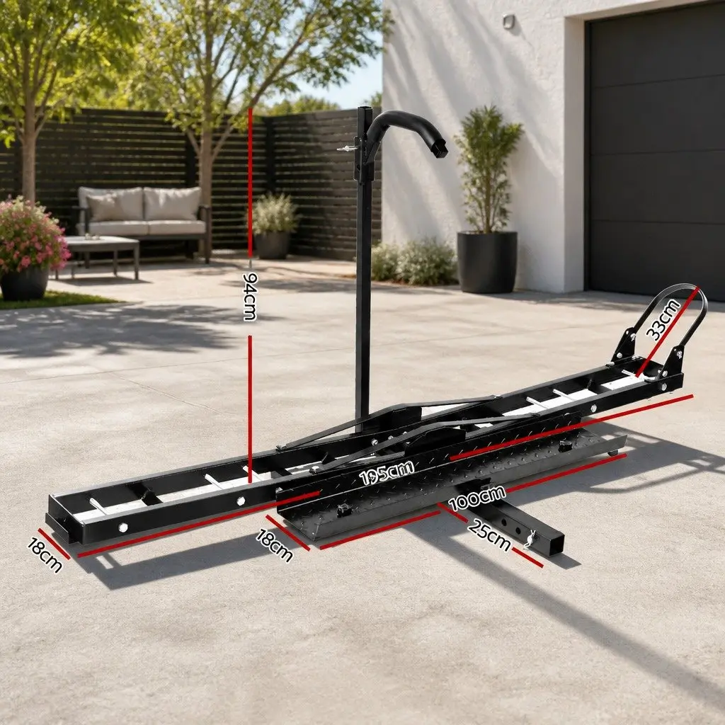 Motorcycle Carrier Rack Ramp Black Steel 2 Inch Towbar Adjustable Height Heavy Duty