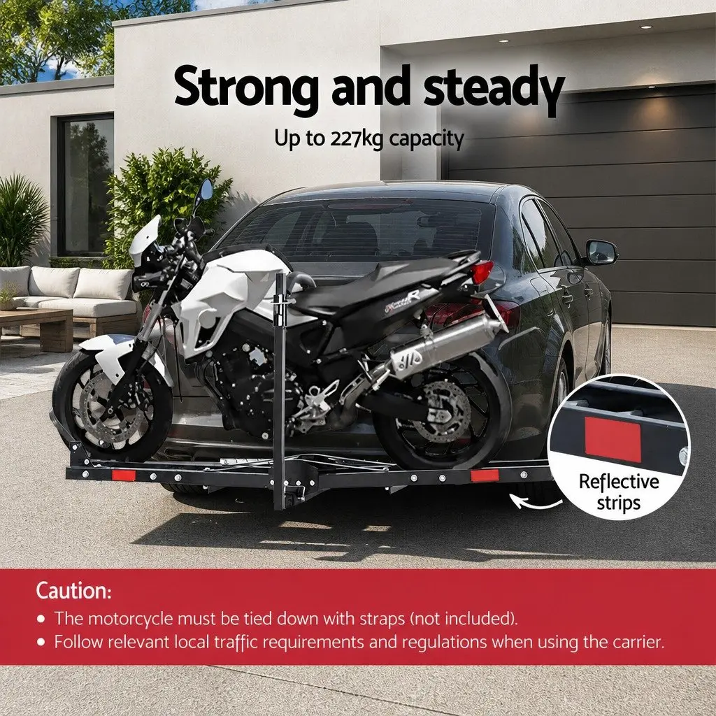 Motorcycle Carrier Rack Ramp Black Steel 2 Inch Towbar Adjustable Height Heavy Duty