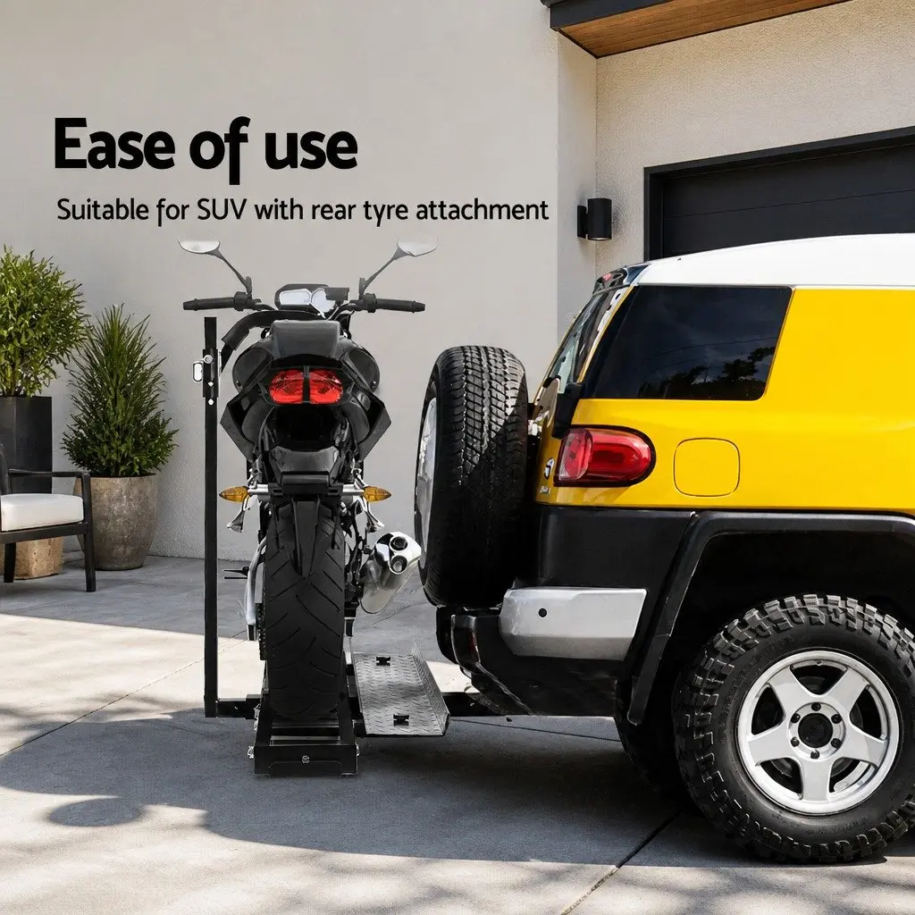 Motorcycle Carrier Rack Ramp Black Steel 2 Inch Towbar Adjustable Height Heavy Duty