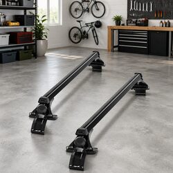 Car Roof Rack Universal Adjustable Cross Bars Aluminium Pod 145cm Black Brackets