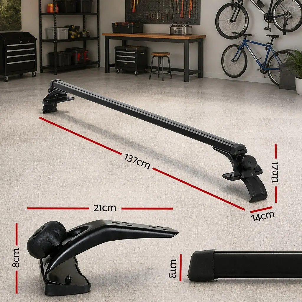 Car Roof Rack Black Adjustable 145cm Aluminium Universal Cross Bars