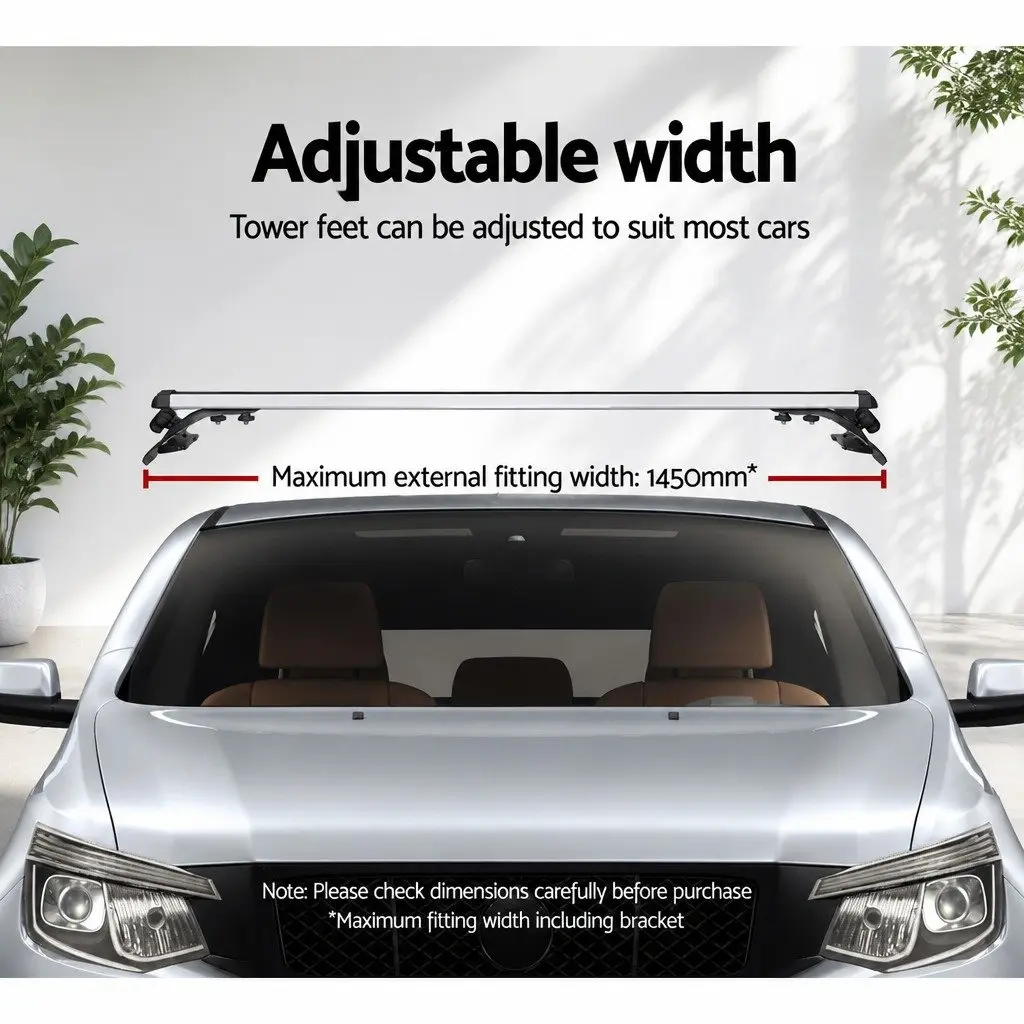 Car Roof Rack Silver Adjustable 145cm Universal Aluminum Cross Bar