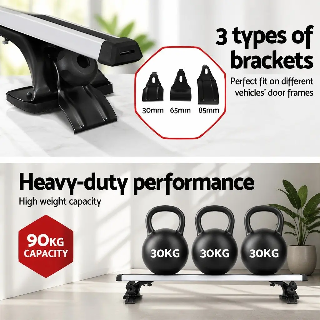 Car Roof Rack Silver Adjustable 145cm Universal Aluminum Cross Bar