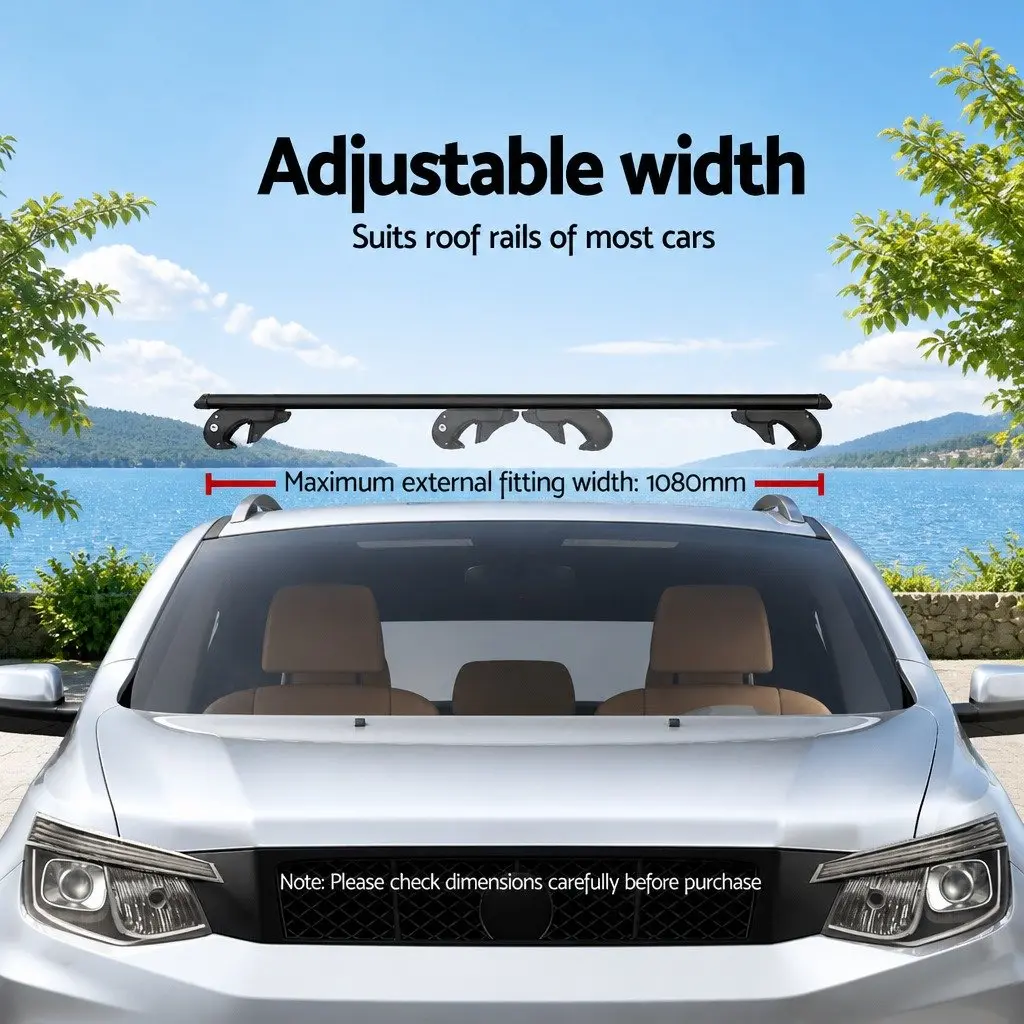 Car Roof Rack Cross Bar Black Adjustable 108cm Aluminium Universal Vehicle Mount