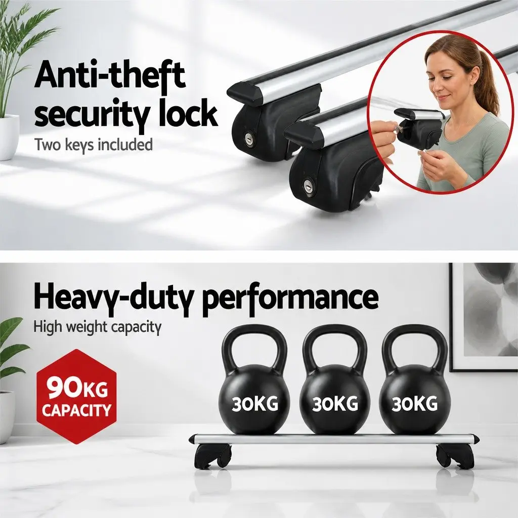 Car Roof Rack Cross Bar Silver 111cm Aluminium Universal Holder Anti-Theft