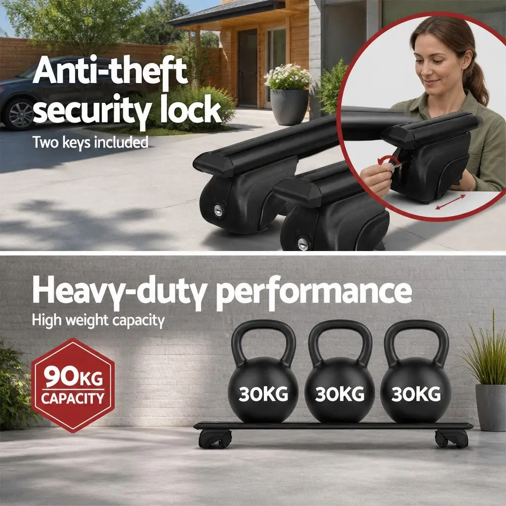 Car Roof Rack Cross Bar Black 126cm Aluminium Anti-Theft Locking System