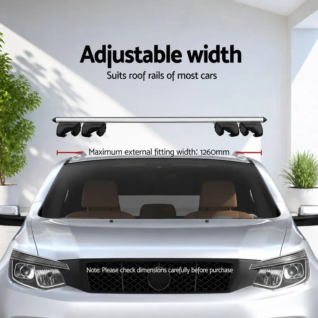 Car Roof Rack Cross Bar Silver 126cm Adjustable Width Aircraft-Grade Aluminium Universal Raised Rail Carrier