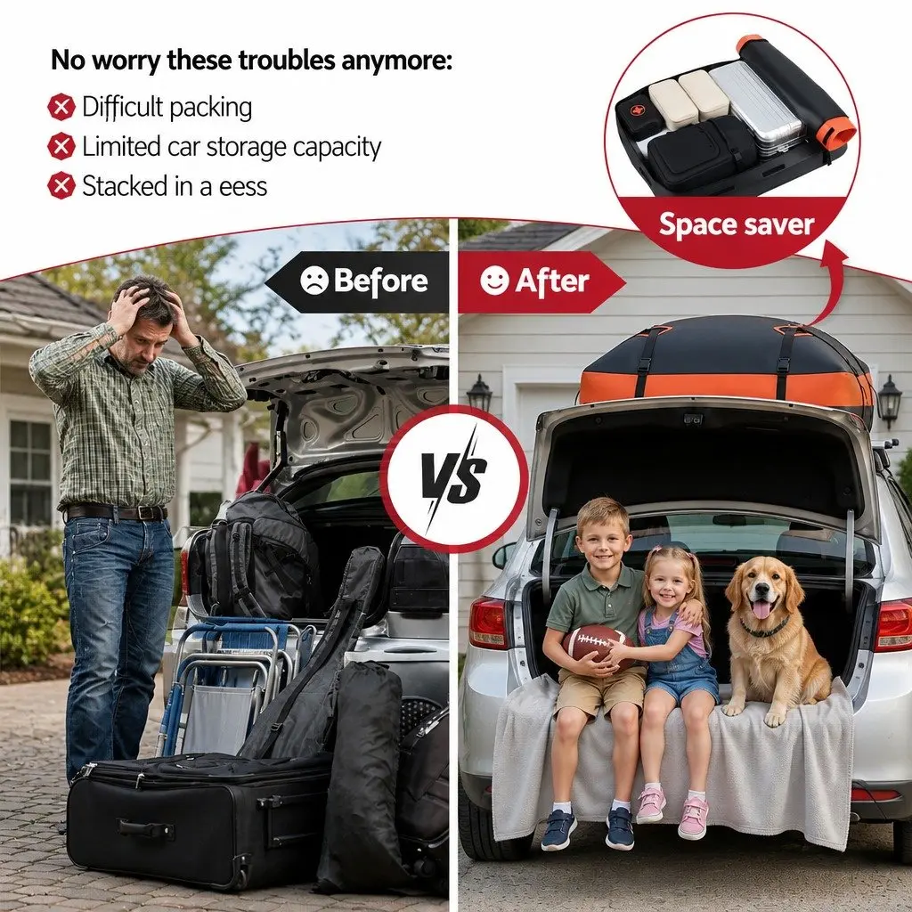 Rooftop Cargo Bag Waterproof Car Luggage Carrier 15 Cubic Feet Universal SUV Ute