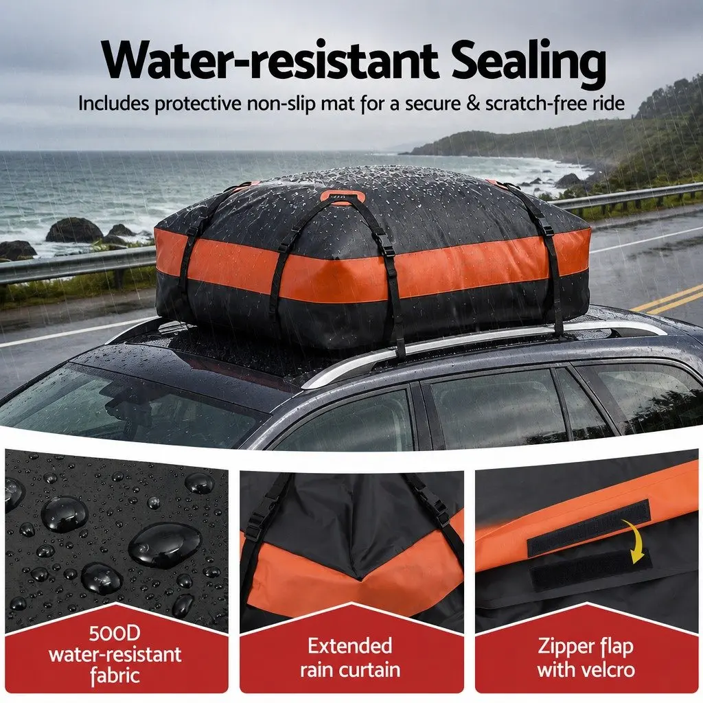 Rooftop Cargo Bag Waterproof Car Luggage Carrier 15 Cubic Feet Universal SUV Ute