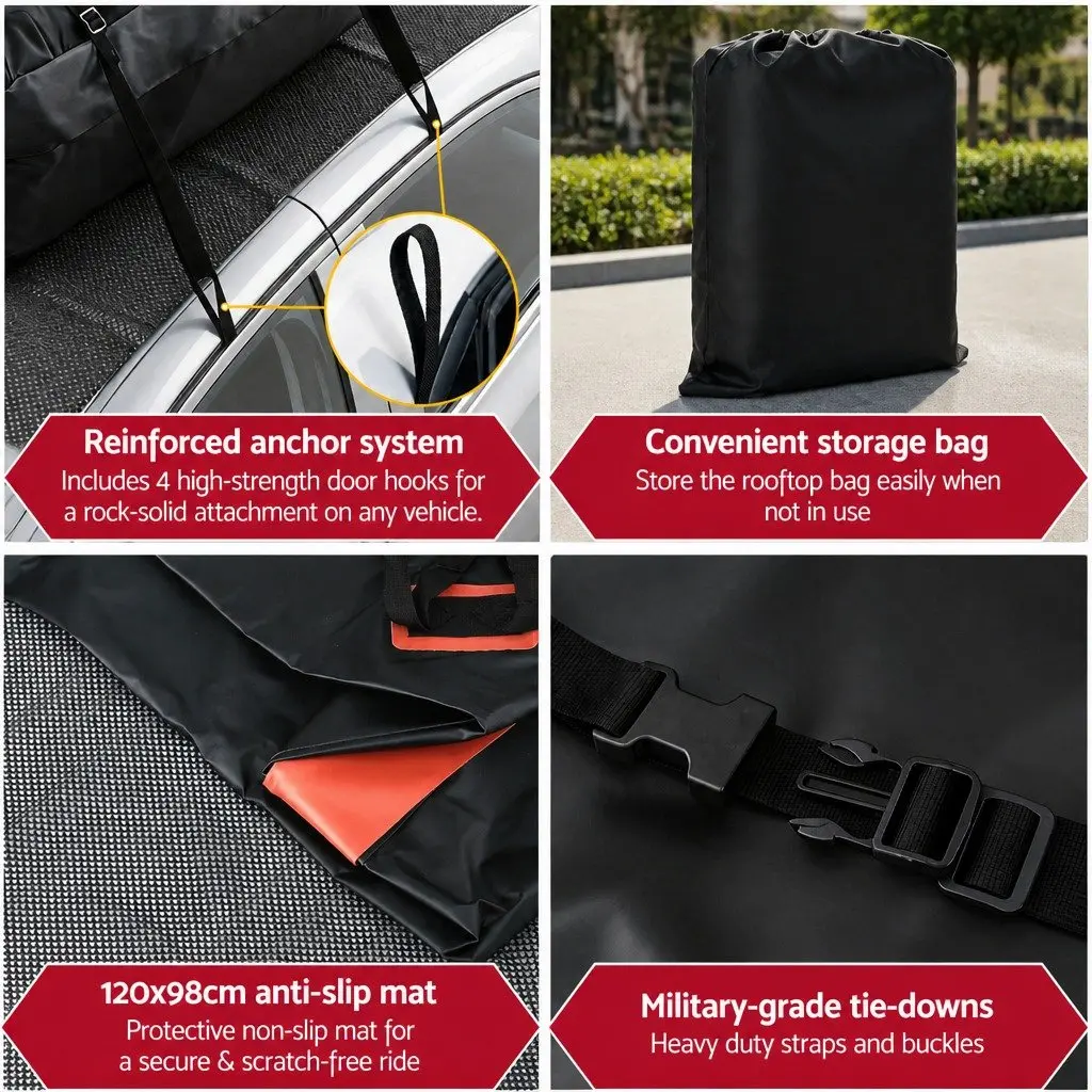 Rooftop Cargo Bag Waterproof Car Luggage Carrier 15 Cubic Feet Universal SUV Ute