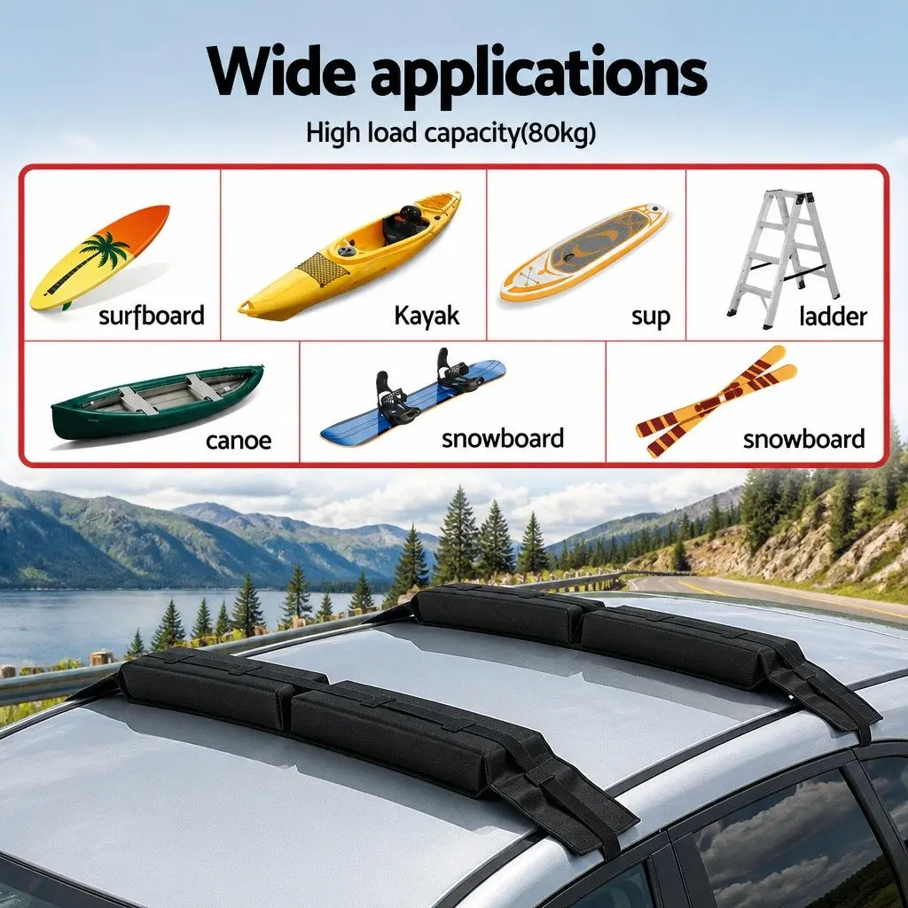 Universal Soft Roof Rack Pads for Kayak Surfboard SUP Canoe, Portable Cross