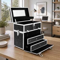 Compact Crocodile Black Makeup Case for On-the-Go Use