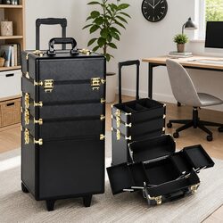 Sturdy Gold and Black Makeup Case with Travel Handle
